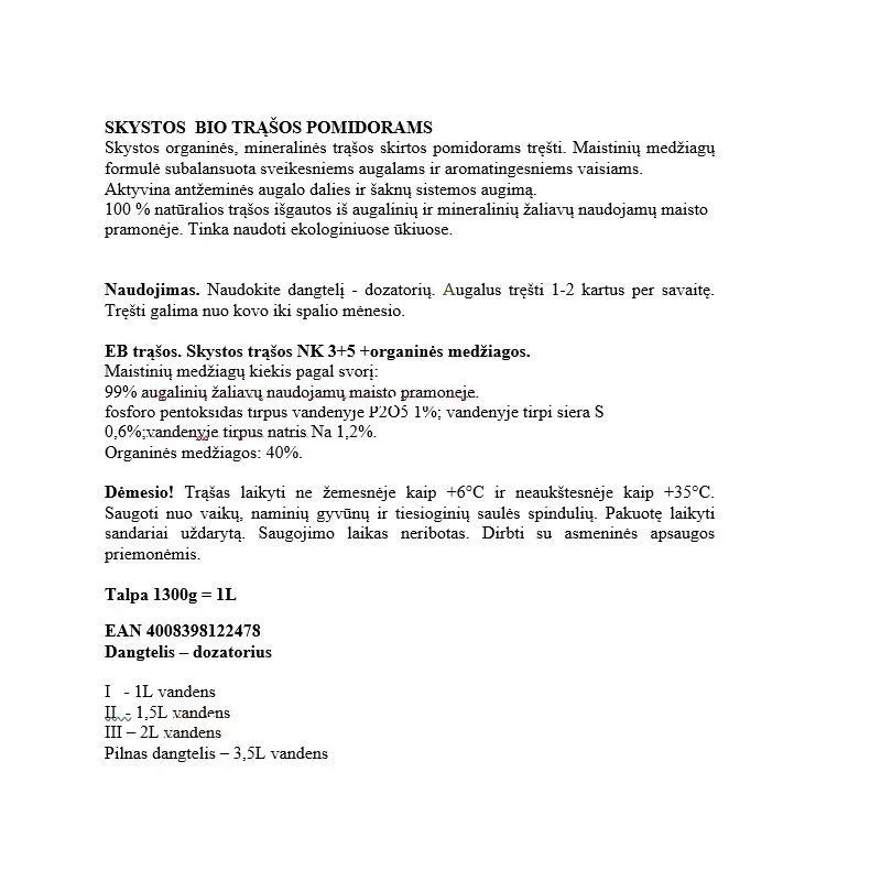 Mēslojums tomātiem Compo, šķidrums, 1 l