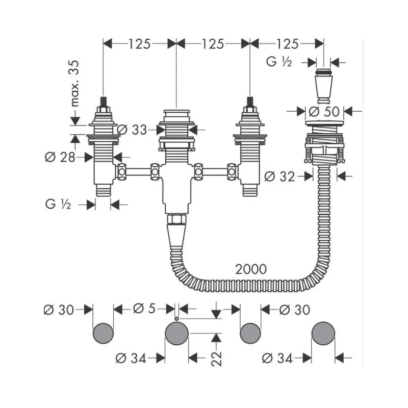 Hansgrohe 13244180 maisītāja 71456000 4 daļu vannas maisītāja iebūvējamā daļa