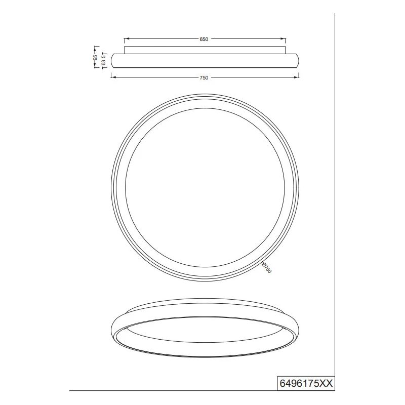 Led griestu lampa cardona 75cm mat melna
