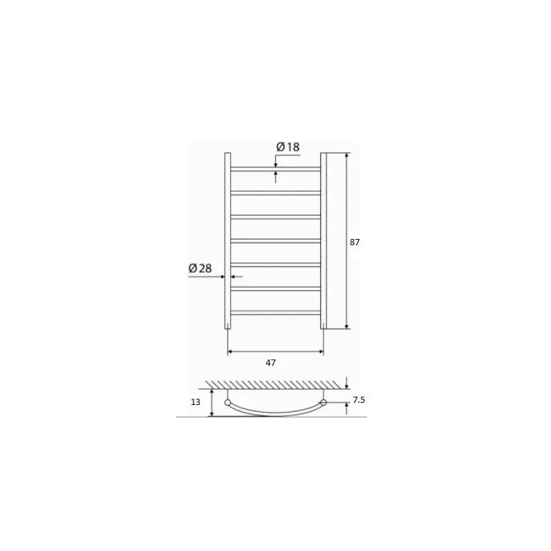 Ar ūdeni apsildāms dvieļu žāvētāja stienis Elonika, nerūsējošā tērauda, 47 cm x 87 cm, 198 W