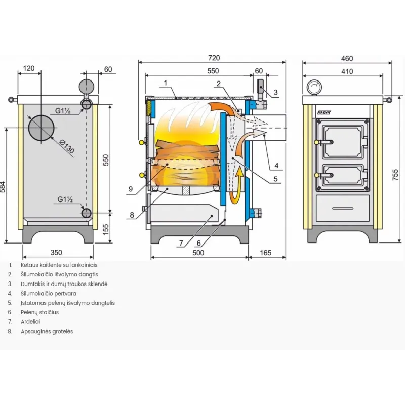 Cietā kurināmā katls Kalvis K-4CMN, 8 kW