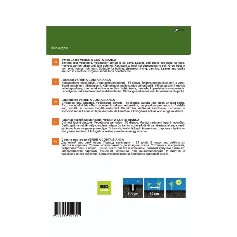 Sēklas Garden Center, galda bietes Verde a Costa Bianca, 3 g