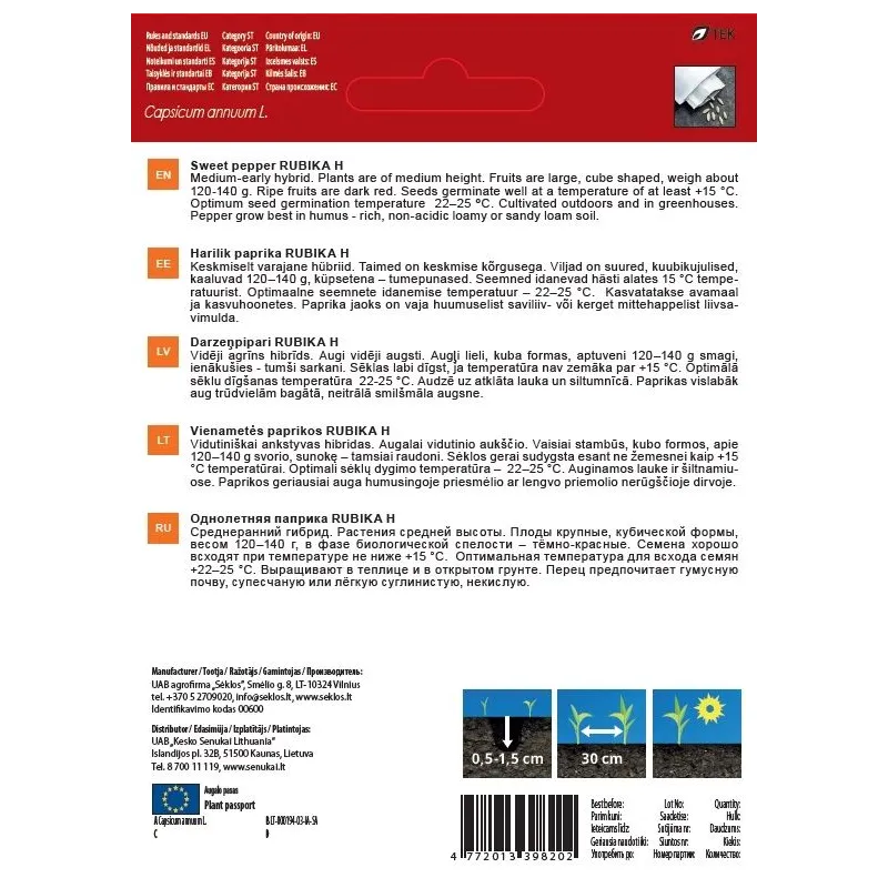 Sēklas Garden Center, paprika RUBIKA H, 0.1 g