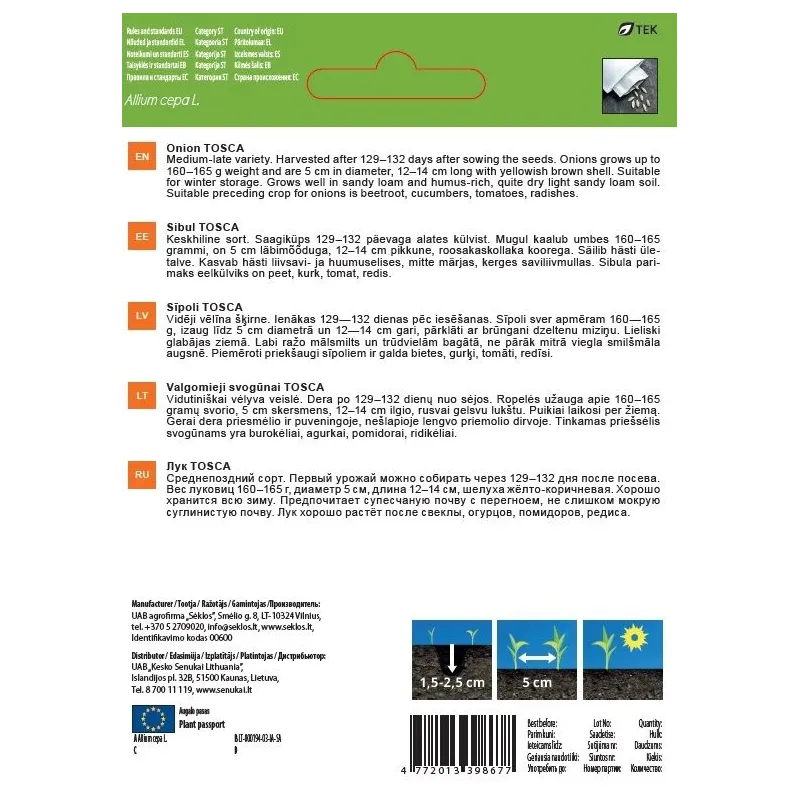 Sēklas Garden Center, sīpoli TOSCA, 0.5 g