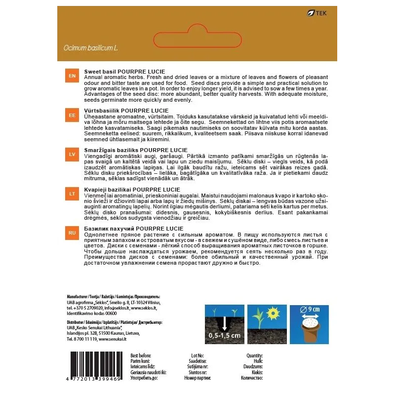 Sēklas Garden Center baziliki POURPRE LUCIE D8, 5 g