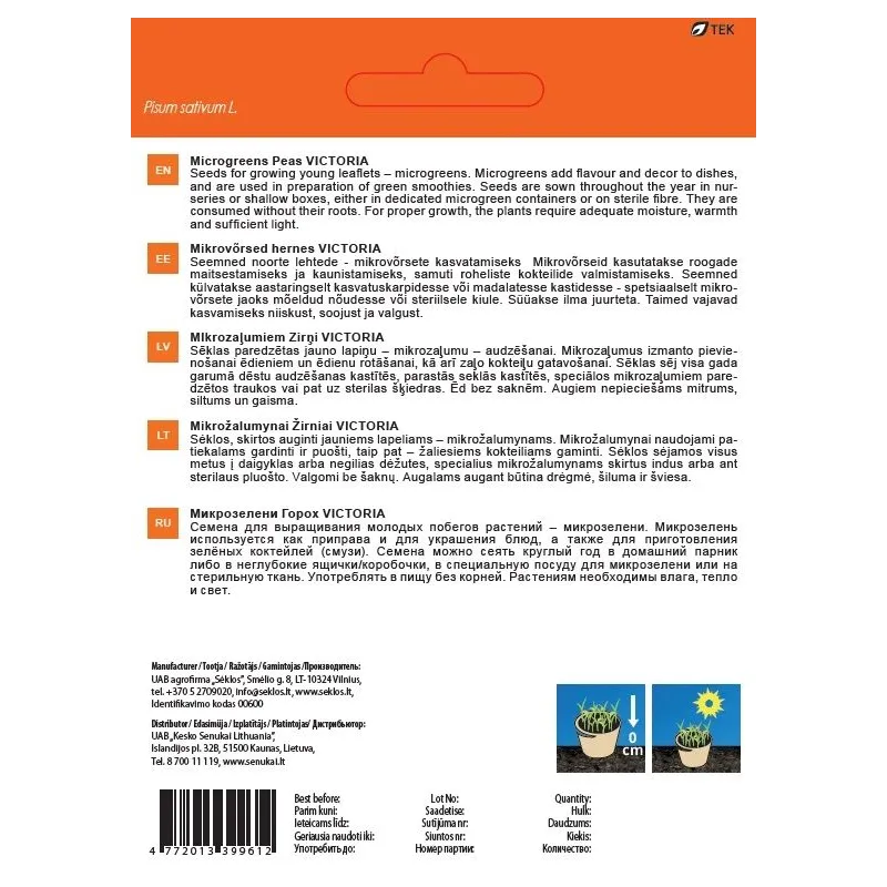 Sēklas Garden Center dīgšanas, zirņi AFFILA VICTORIA, 20 g