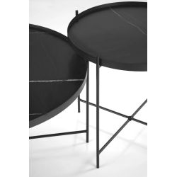 Kavos staliukų komplektas Domoletti, juoda sp.-marmuro sp., 48 - 73 cm x 48 cm x 40 - 47 cm