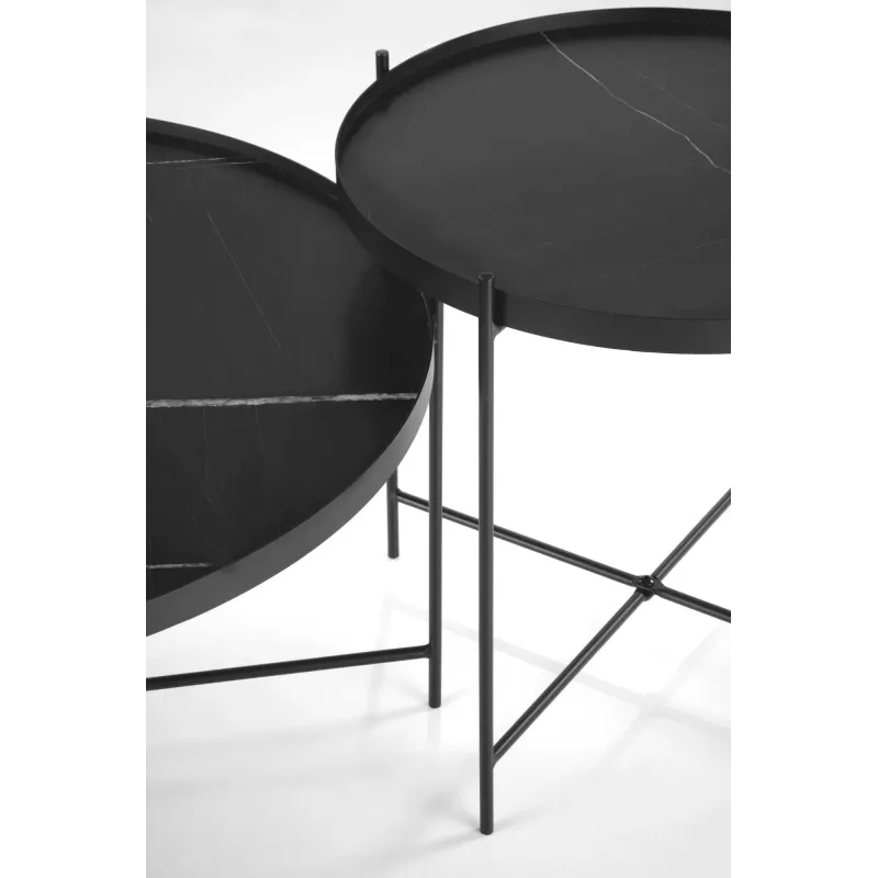 Kafijas galdiņu komplekts Domoletti, melna-marmors, 48 - 73 cm x 48 cm x 40 - 47 cm