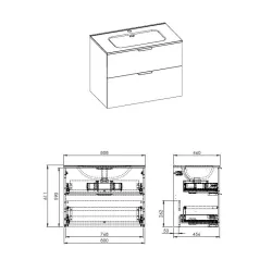 Vonios spintelė su praustuvu Masterjero Ekoline, balta sp., 45.6 cm x 80.8 cm x 61.1 cm
