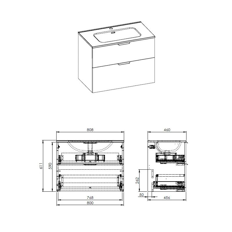 Skapis ar izlietni ekoline 80 balts