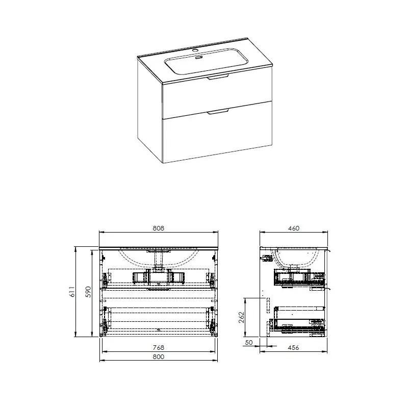 Vannas istabas skapis ar izlietni Masterjero Ekoline, balta, 45.6 cm x 80.8 cm x 61.1 cm