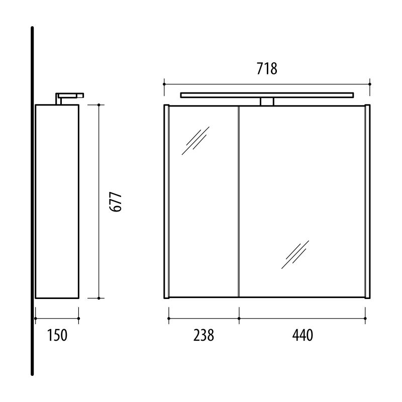 Pakabinama vonios spintelė su veidrodžiu Domoletti Gold Craft, juoda sp., 15 cm x 71.8 cm x 67.7 cm
