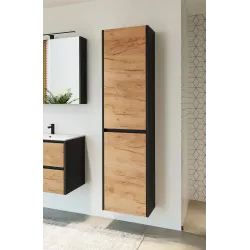 Pakabinama vonios spintelė Domoletti, ąžuolo sp.-juoda sp., 30.5 cm x 42.5 cm x 165 cm