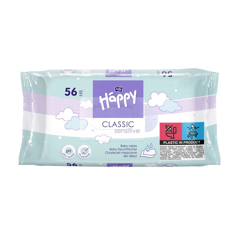 Mitrās salvetes happy sensitive 56gab