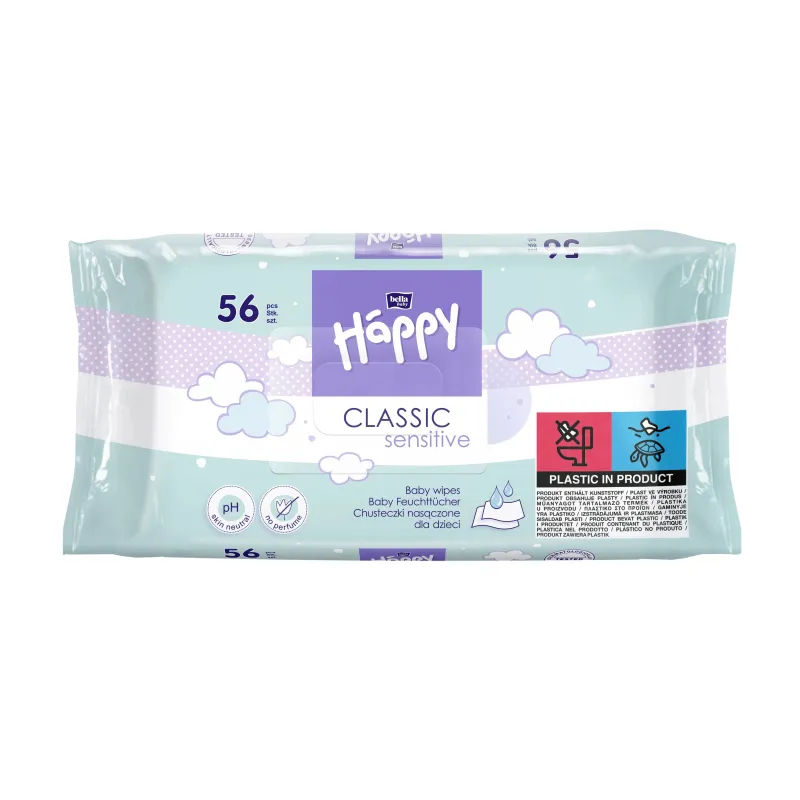 Mitrās salvetes happy sensitive 56gab