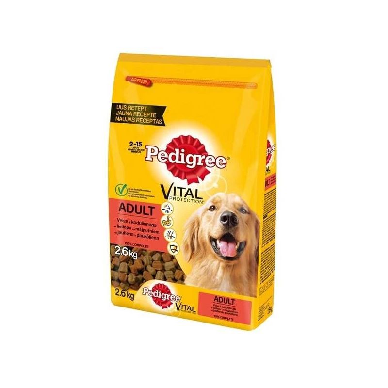 Kuiv koeratoit Pedigree Vital, veiseliha-kanaliha, 2.6 kg