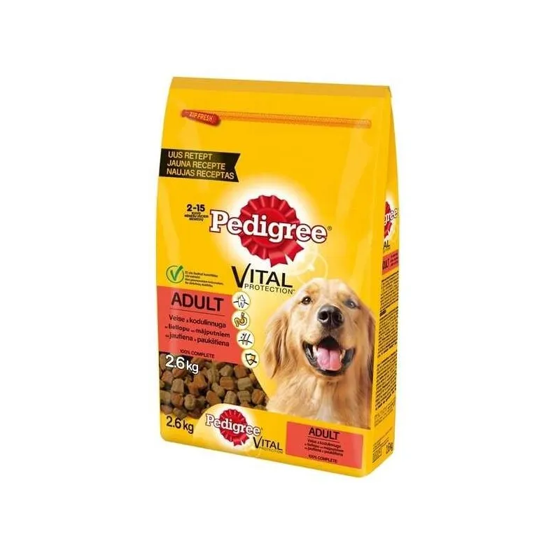 Sausā suņu barība Pedigree Vital, liellopa gaļa-vistas gaļa, 2.6 kg