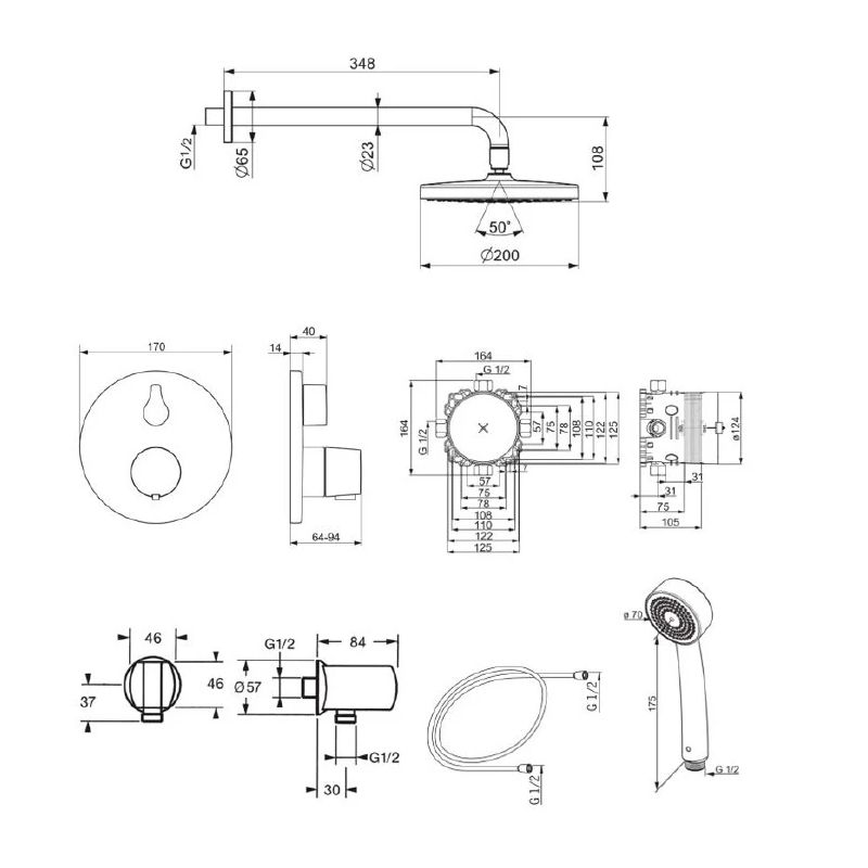 Dušas jaucējkrāns ar komplektu 2090