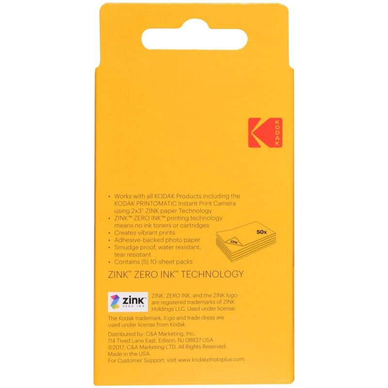 Fotopapīrs kodak zink 50x76mm 50 lapas