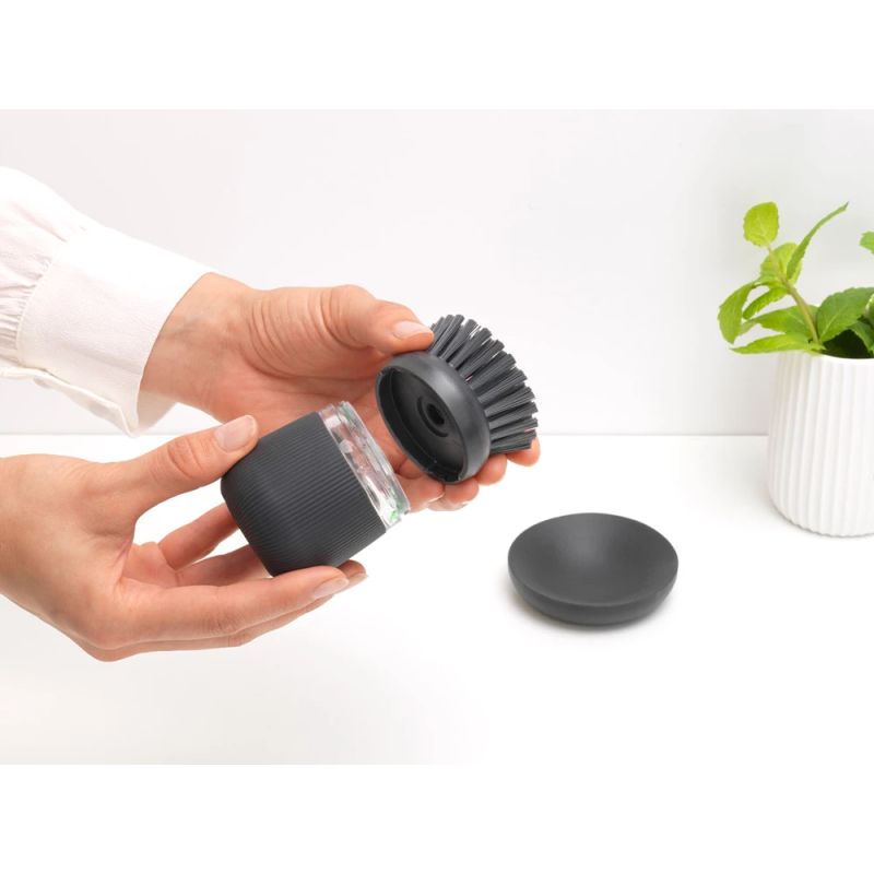 Birstīte ar ziepju dozatoru tumši pelēks