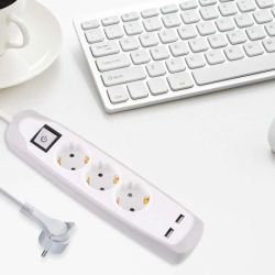 Pagarinātājs Electraline, 3 x 1 mm², 2 m, 3 ligzdas, 2USB