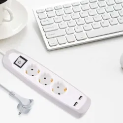 Pagarinātājs Electraline, 3 x 1 mm², 2 m, 3 ligzdas, 2USB