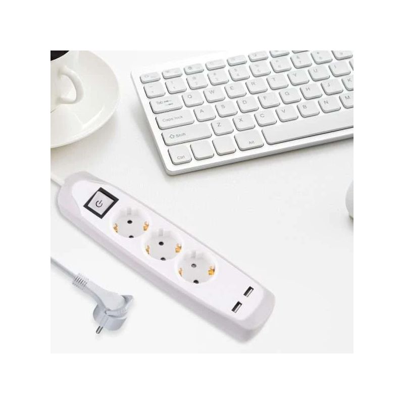 Pagarinātājs Electraline, 3 x 1 mm², 2 m, 3 ligzdas, 2USB