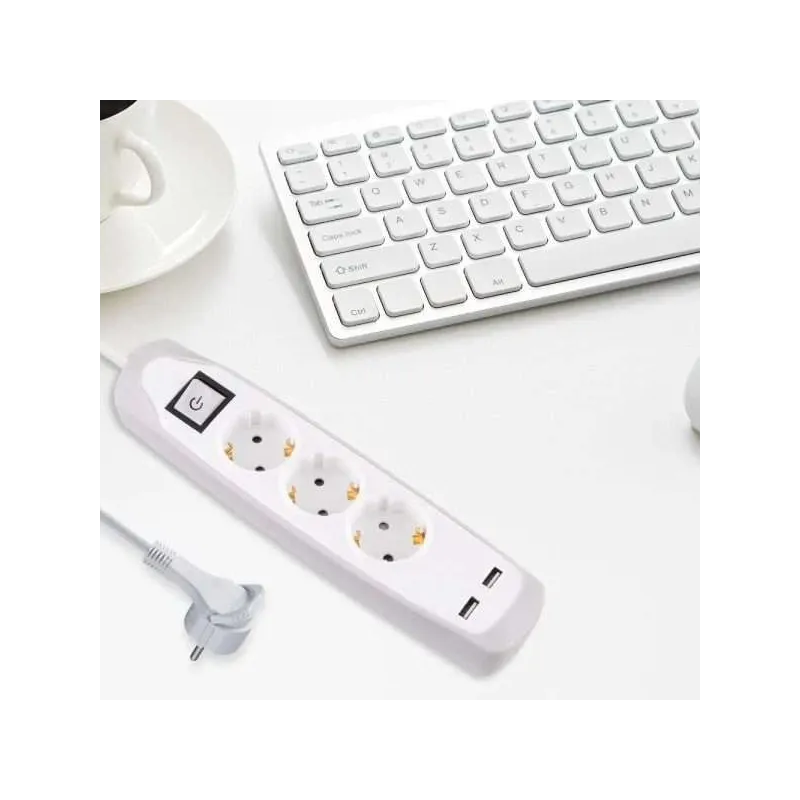 Pagarinātājs Electraline, 3 x 1 mm², 2 m, 3 ligzdas, 2USB