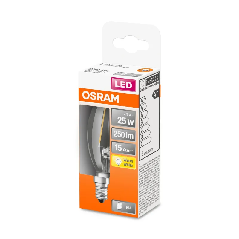 Spuldze Osram LED, B35, 2700 °K, E14, 2.5 W, 250 lm