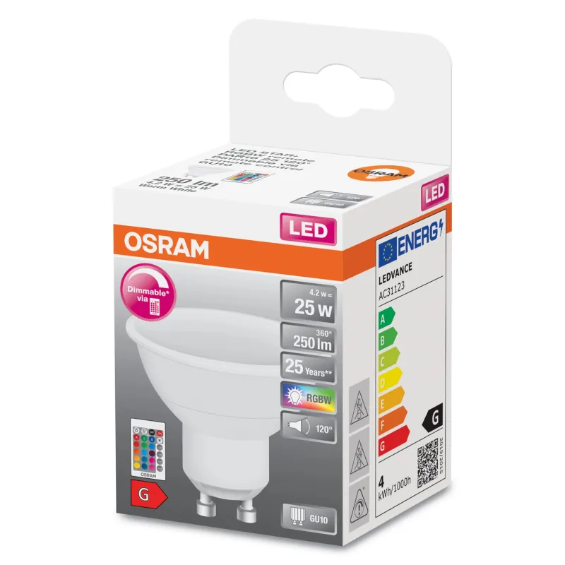 Spuldze Osram LED, PAR16, daudzkrāsaina, GU10, 4.5 W, 250 lm
