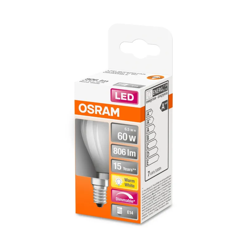 Spuldze Osram LED, P45, 2700 °K, E14, 6.5 W, 806 lm