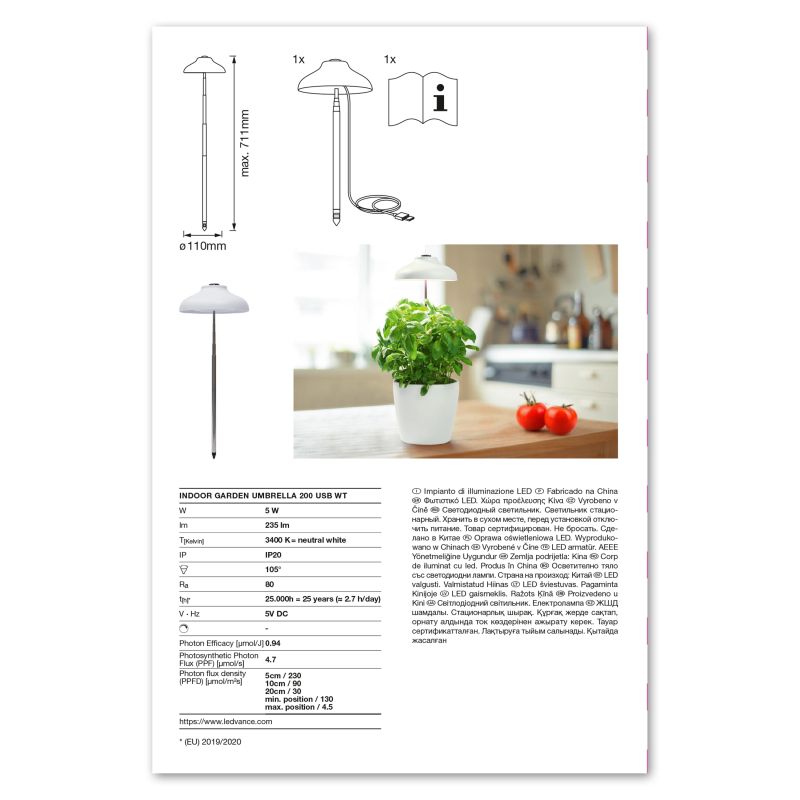 Led gaismeklis augu 5w umbrella 200 usb