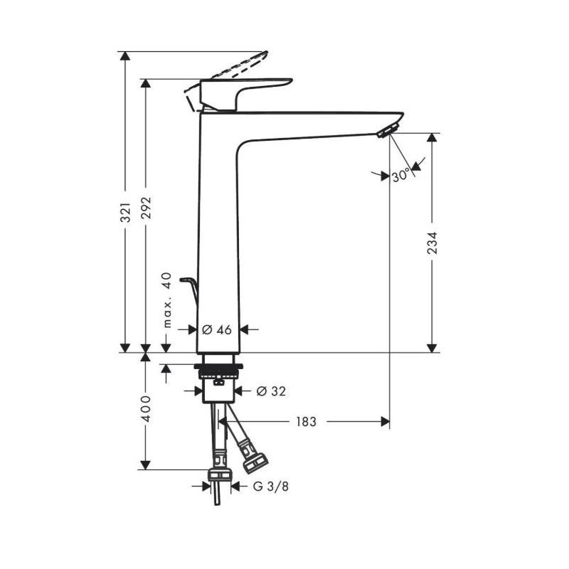Izlietn.jaucējkrāns hg talis e 240 melns