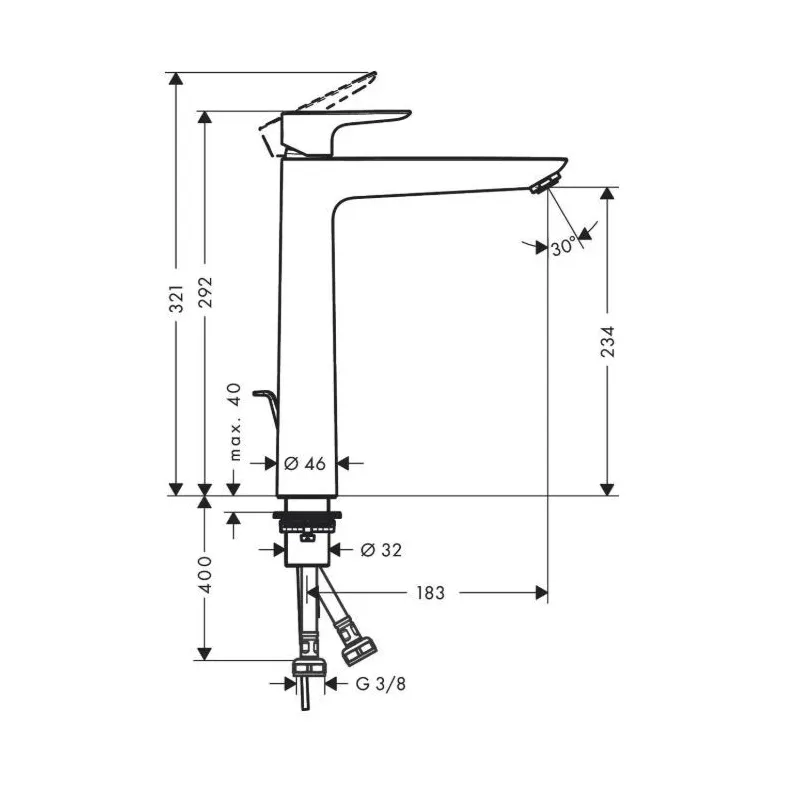 Izlietņu jaucējkrāns Hansgrohe Talis E 71716670, melna krās.