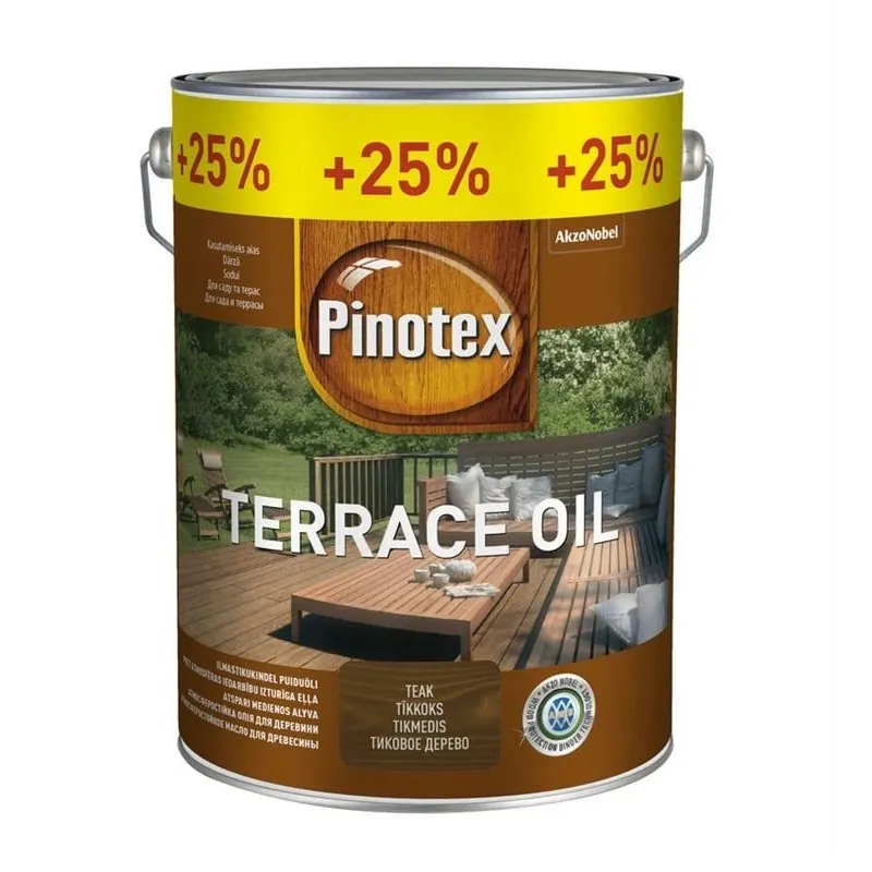 Eļļa terasēm Pinotex Terrace Oil, tīkkoks krās., 5 l