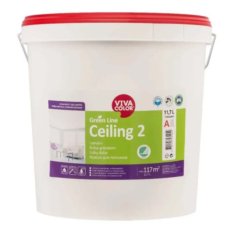 Krāsa Vivacolor Green Line Ceiling, balta, 11.7 l