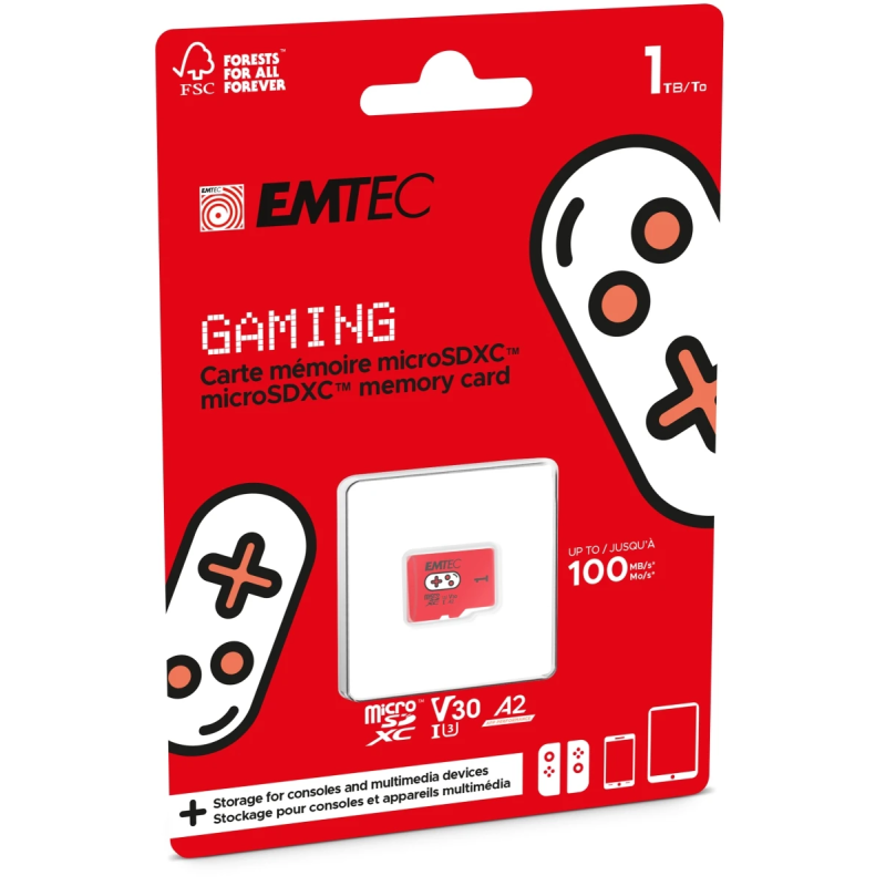 Emtec MicroSDXC 1TB UHS-I U3 V30 A2 Gaming Rouge