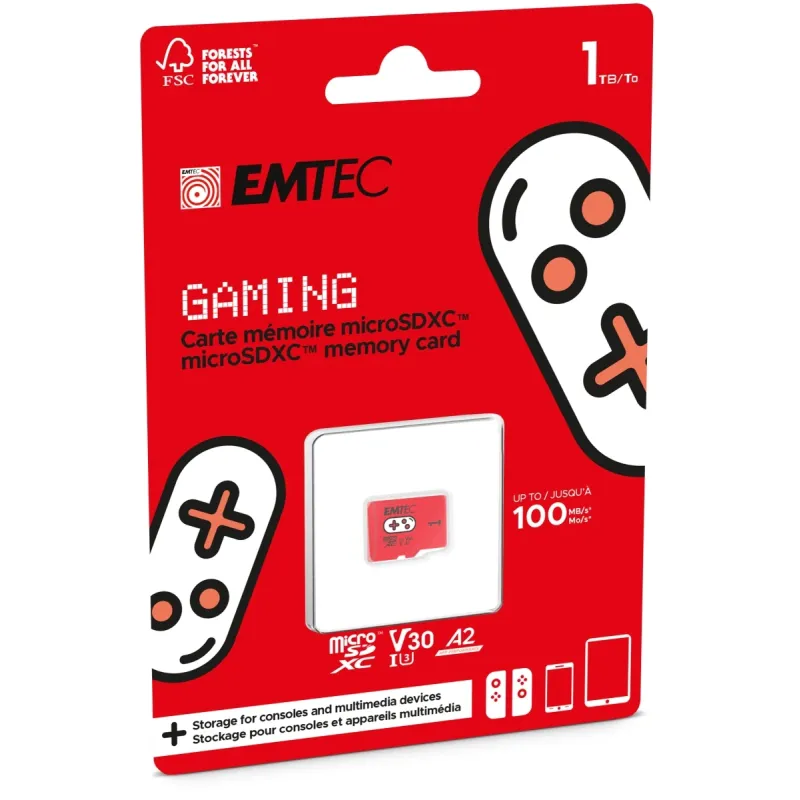 Emtec MicroSDXC 1TB UHS-I U3 V30 A2 Gaming Rouge