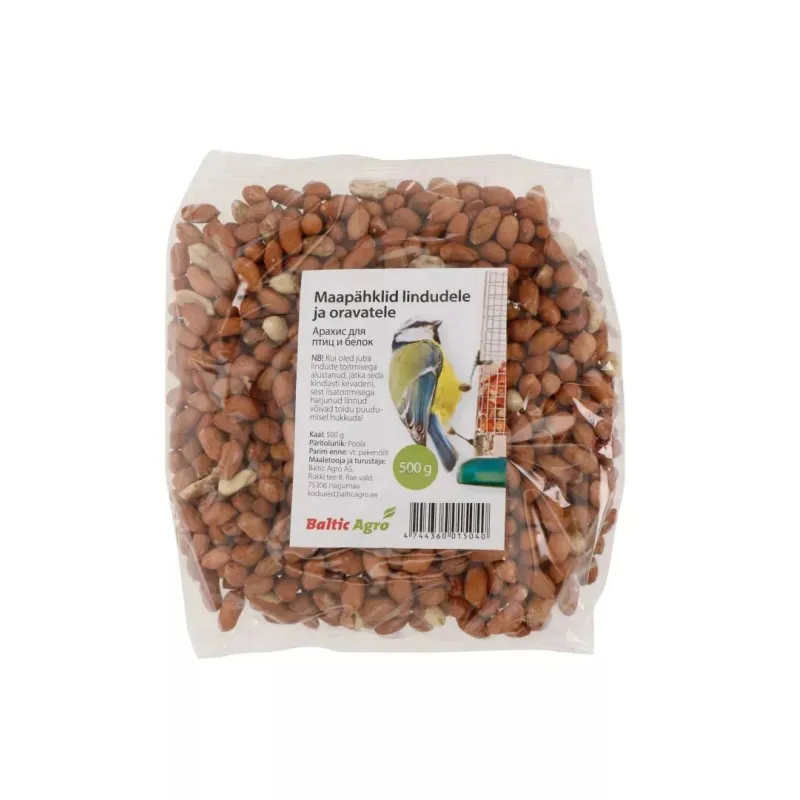 Lobīti zemesrieksti Baltic Agro, savvaļas putniem, 0.5 kg