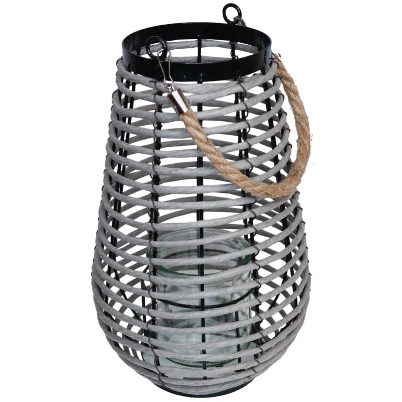 Laterna pīta ar stikla glāzi 21x31cm, pelēka