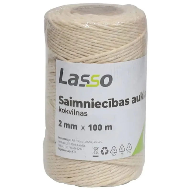 Aukla saimniecības 2mm 100m kokvilna