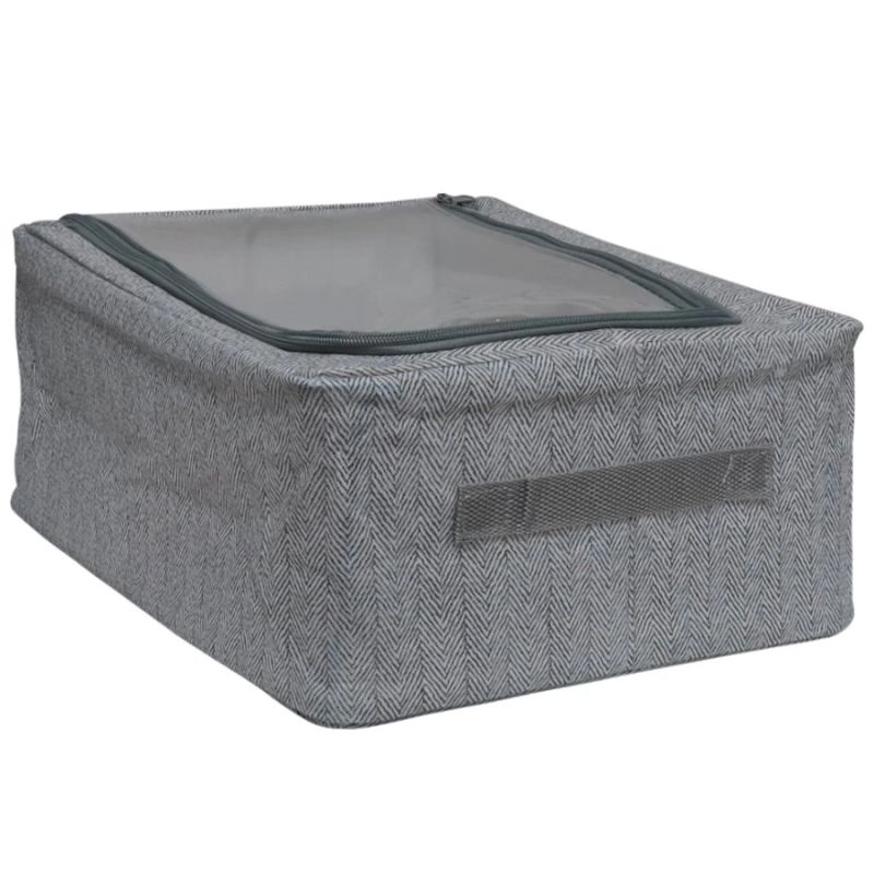 Uzglabāšanas kaste 40x30x15cm ar vāku, un logu, pelēka