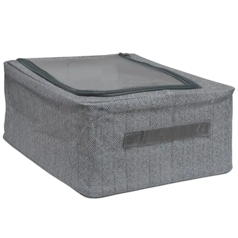 Uzglabāšanas kaste 40x30x15cm ar vāku, un logu, pelēka