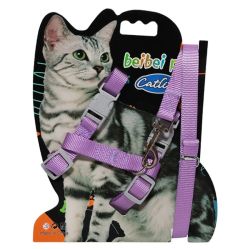 Krūšu siksna kaķiem ar pavadu 120cm, lillā