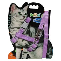 Krūšu siksna kaķiem ar pavadu 120cm, lillā