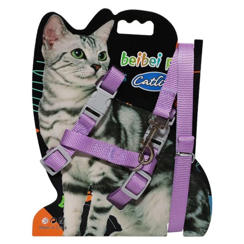 Krūšu siksna kaķiem ar pavadu 120cm, lillā