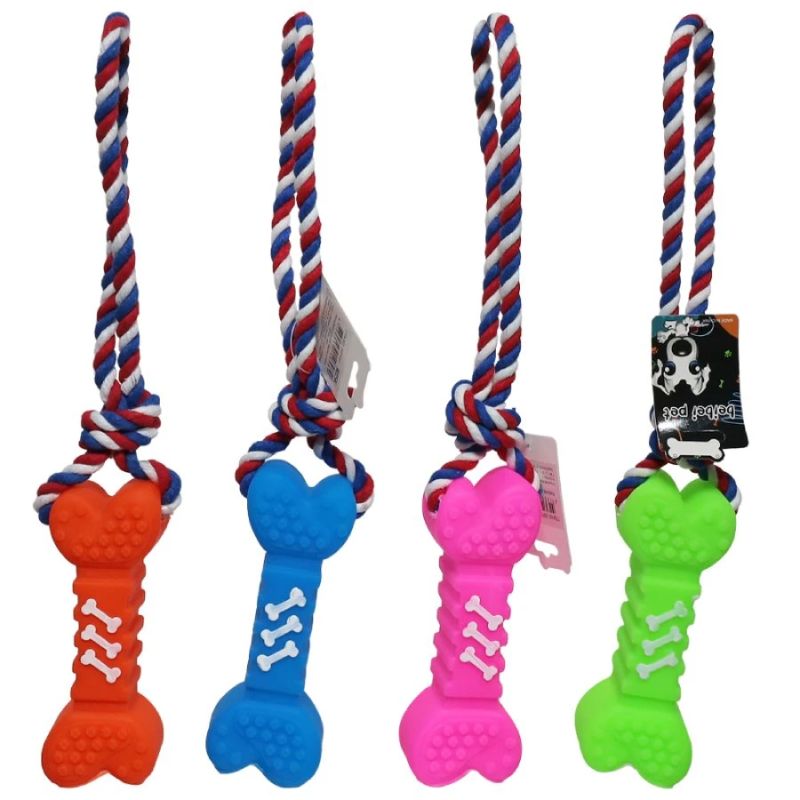 Rotaļlieta gumijas Kauls ar virvi 32cm, mix