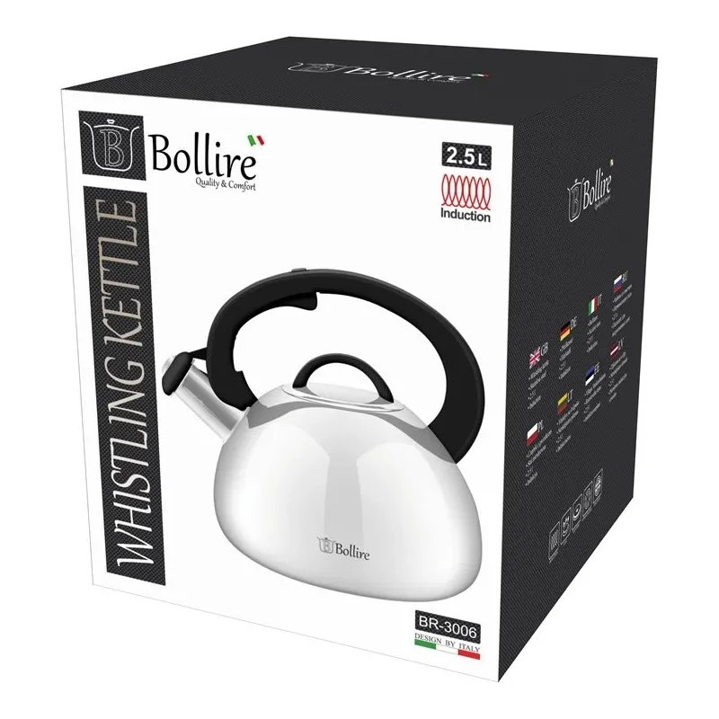 Tējkanna ar svilpi Bollire, 2.5 l, nerūsējošā tērauda