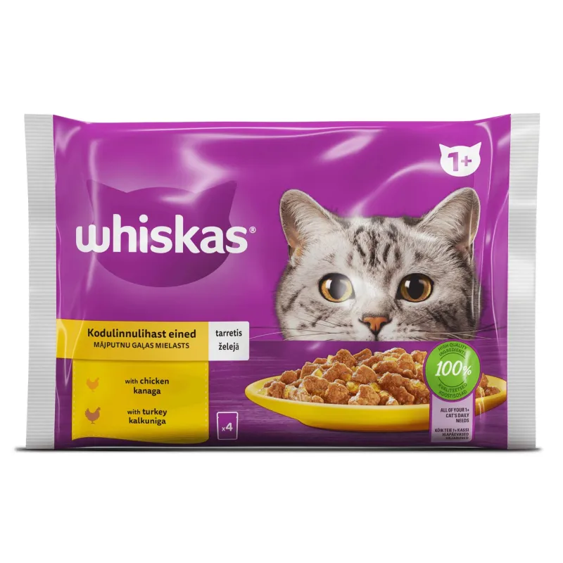Šlapias kačių maistas Whiskas Chicken,turkey, vištiena-kalakutiena, 0.085 kg x 4 vnt.