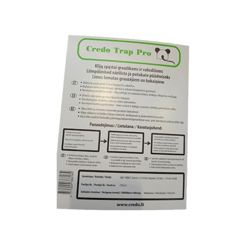 Līmes slazds credo grauzējiem, insektiem